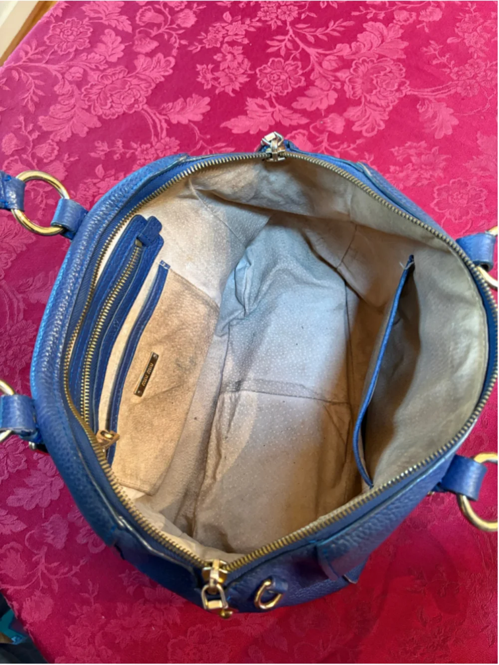 Miu Miu Blue Leather Satchel Bag With Gold Hardware